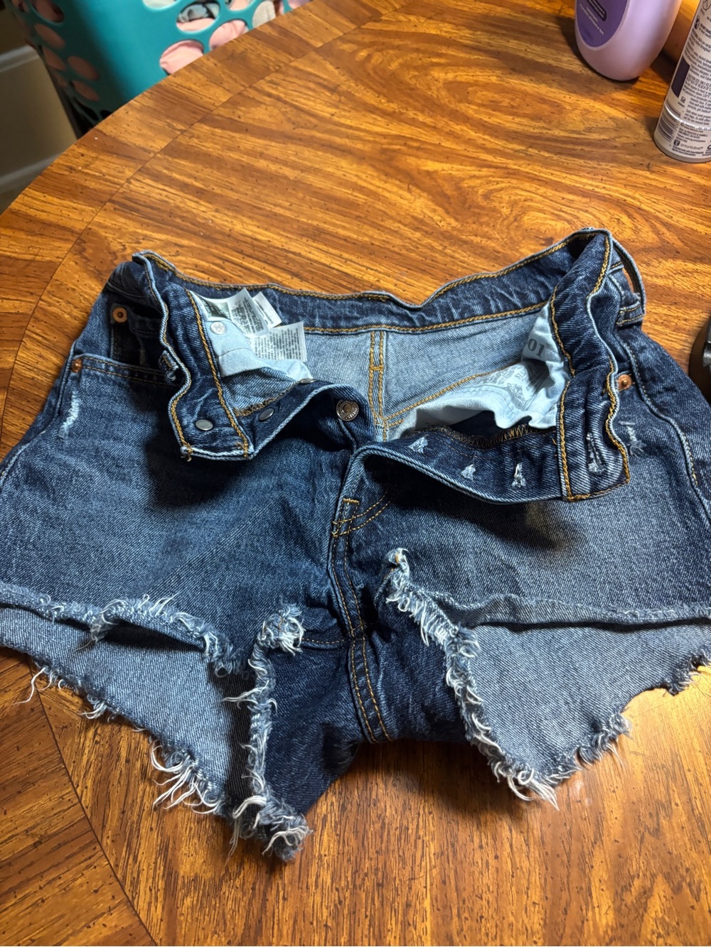 Levi's Dark Blue Distressed Denim Cutoff Shorts